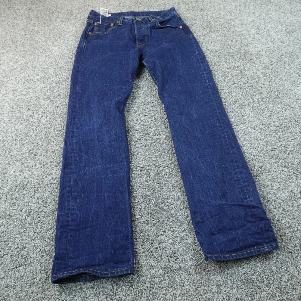 Levis Jeans Mens 28X30 Dark Blue Denim Pants 501 Straight Button Fly Premium
